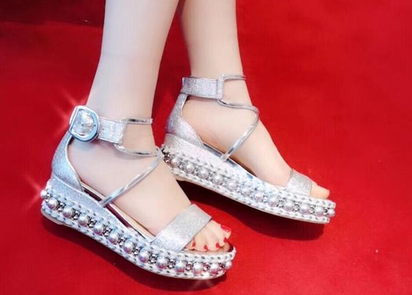 

summer sandal high heels for women red bottom chocazeppa wedge pumps red soles flatform sandals with silver-tone studs gladiator sandals, Black