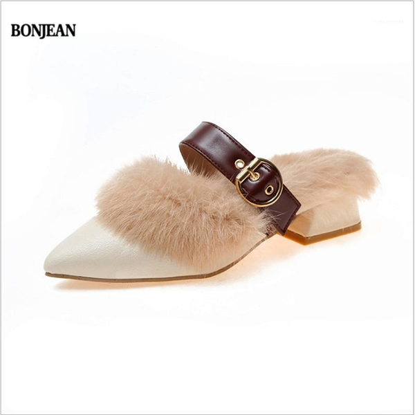 

dress shoes the korean version of 2021 fashion pointed half for women to wear in autumn and winter with belt buckle single sho1, Black