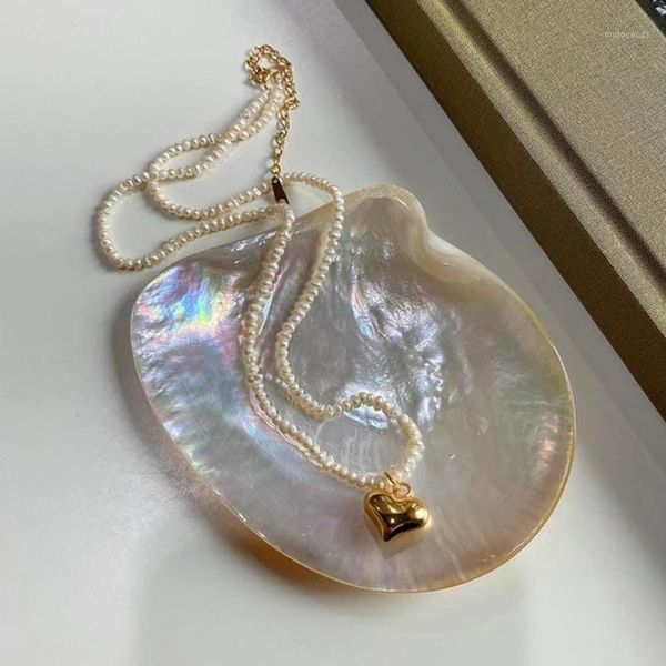 

chokers vintage simple delicate minimalist real pearl necklace heart shape/shell pendant choker 2021 jewelry1, Golden;silver