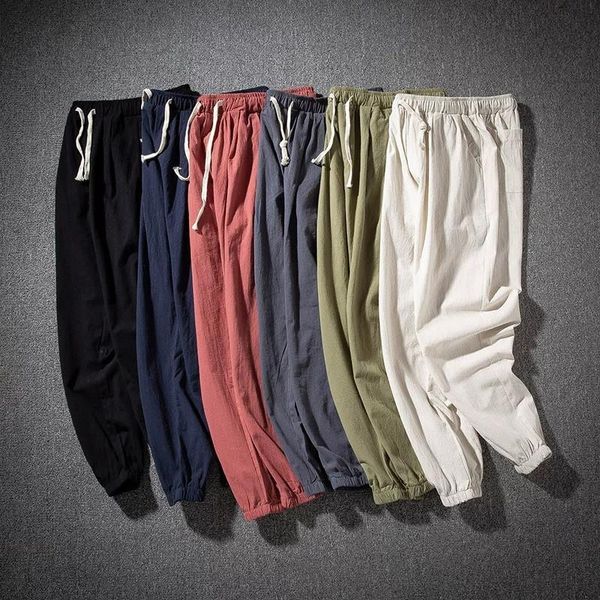 

plus size m- 7xl men pants fashion men jogger pants summer streetwear sweatpants cotton linen trousers black gray white