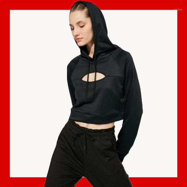 

hoodie sweatshirt sports jacket exercise training gym sportswear fitness crop window detailed yoga pilates hooded1, Black;red