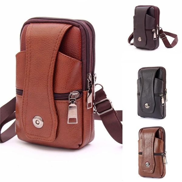 

men pu leather fanny waist bag classic texture creative delicate design chic business solid mobile phone belt bum pouch