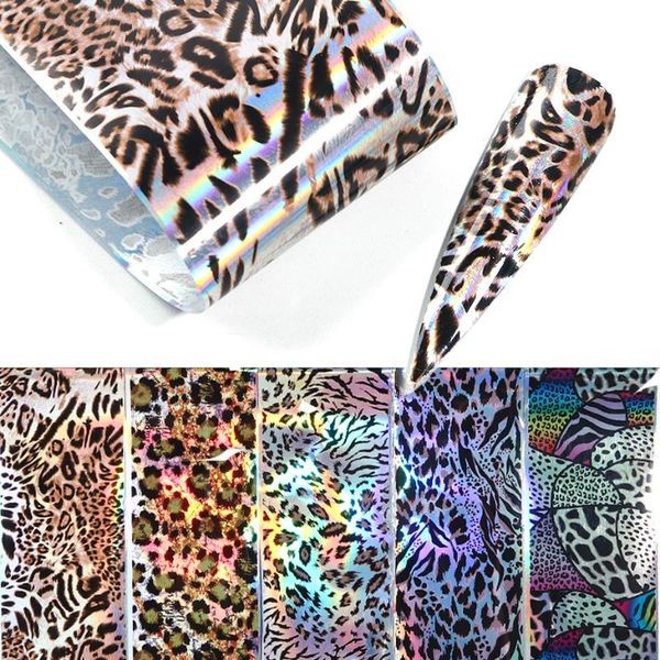 

10pc nail art transfer foil leopard print snake skin starry paper decals holographic sticker for manicure accessories nf2001, Black