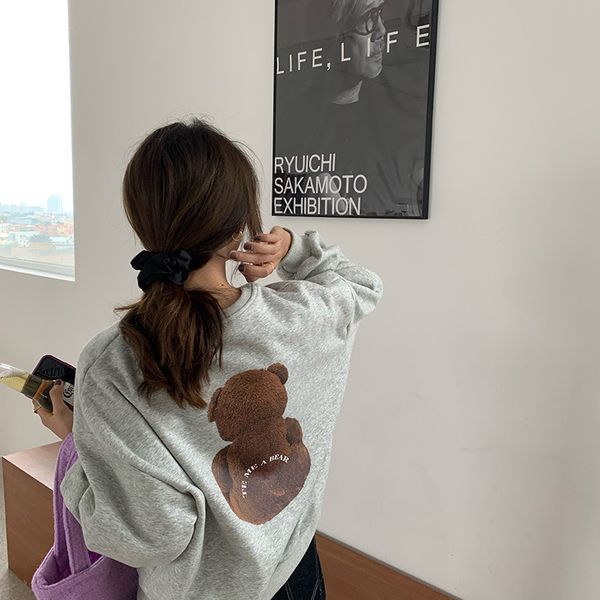 

huang zheng] bear letter print plush thickened sweater women's 2020 winter leisure warm w78443, Black