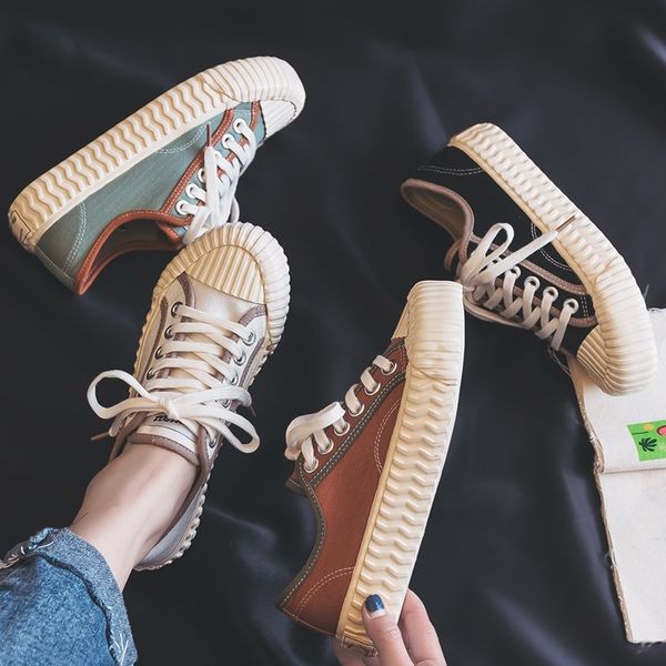 

sneaker women canvas shoes vulcanized new lady casual shoes lace up flat heel mixed color spring autumn good quality 35-40 y200801, Black