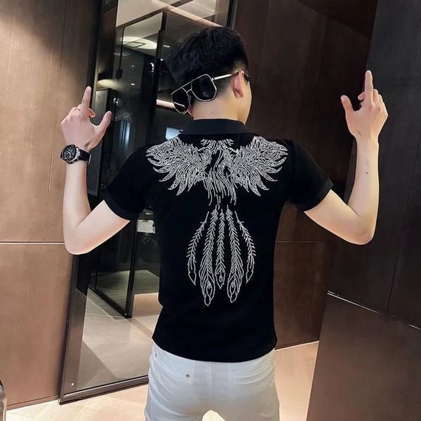 

summer korean men's slim fit trend short t-shirt 2021 new spirit guy brand half sved upper garment, White;black