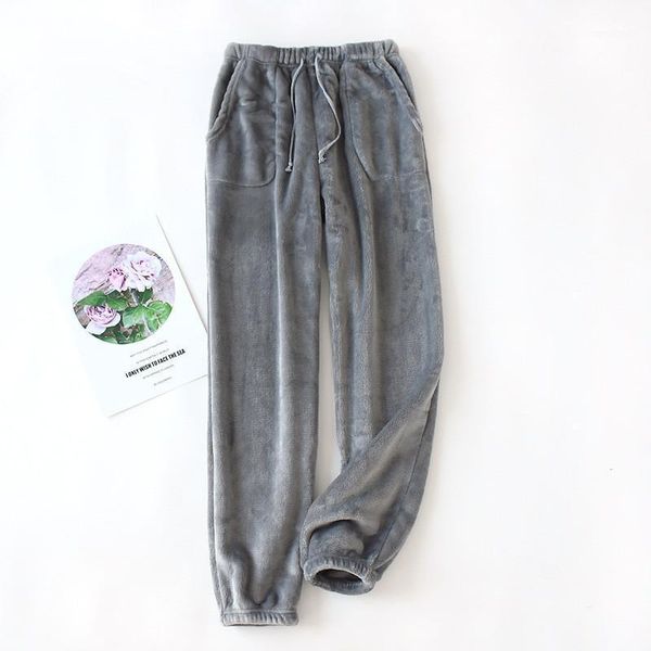 

men's sleepwear winter thickened flannel pajama pants close-up leg-cutting home trousers high waist loose coral fleece sleep bottoms 20, Black;brown