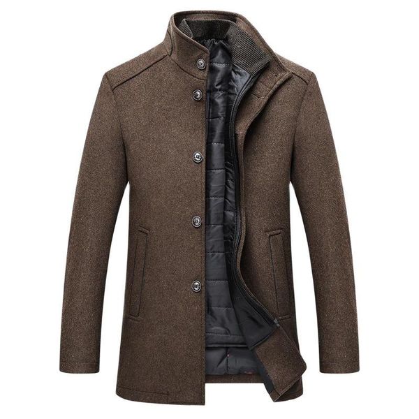 

men's wool & blends 2-piece set winter warm blend coat men thick overcoats oat mens single breasted jackets and coats with adjustable v, Black