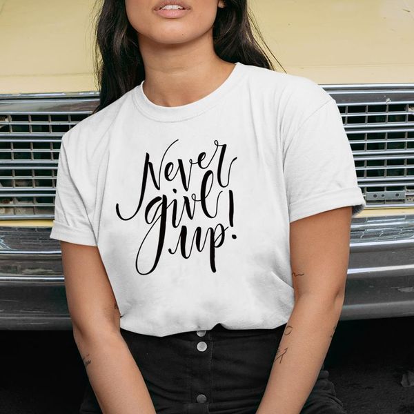 

hillbilly women's never give up letter t shirts short sleeve tees summer gift for girl camisetas verano mujer 2020, White