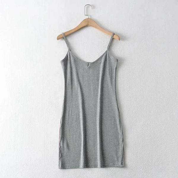 

ins style trend v-neck solid color thread slim fit show thin hip strap dress, Black;gray