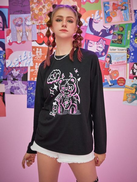 

romwe cartoon bear graphic tee q0cs#, White