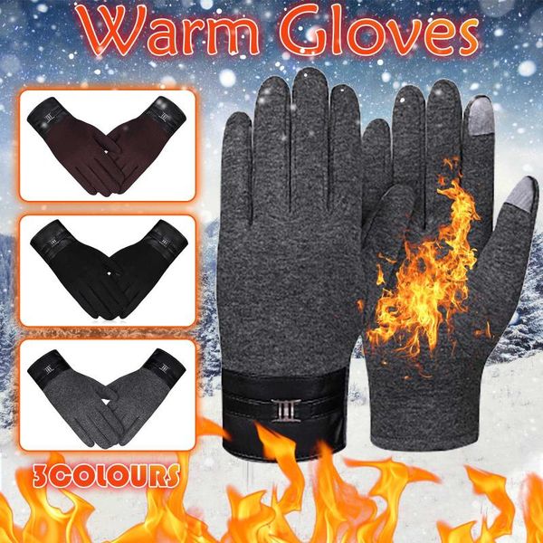 

2021 men winter windproof cozy plush gloves outdoor thick warmth fingers mittens touch screen hand cover motorcycle, Blue;gray