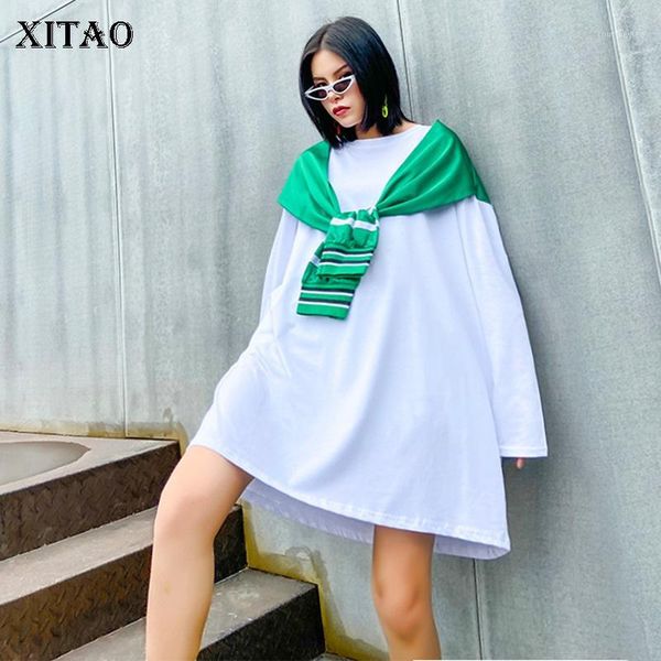 

xitao plus size dress women loose fashion simple personality streetwear 2020 new autumn full sleeve dress goddess fan zp27461, Black;gray