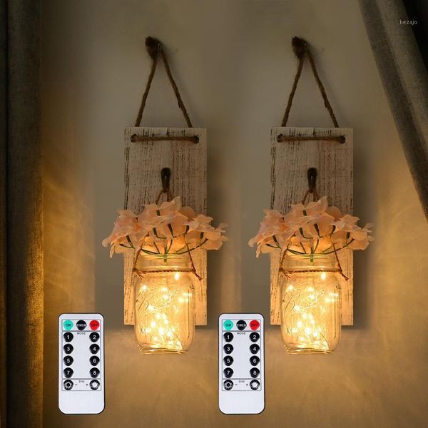 

wall lamp 2pcs mason jar sconce rustic decor with fairy lights hanging art for indoor & outdoor farm garden yard home decor1