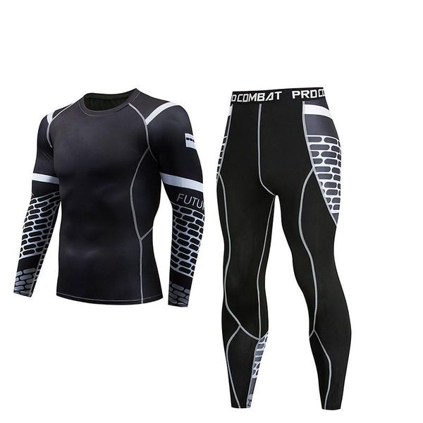 

running sets 2021 compression sportswear suits gym tights training clothes workout jogging sports set rashguard tracksuit for men, Black;blue