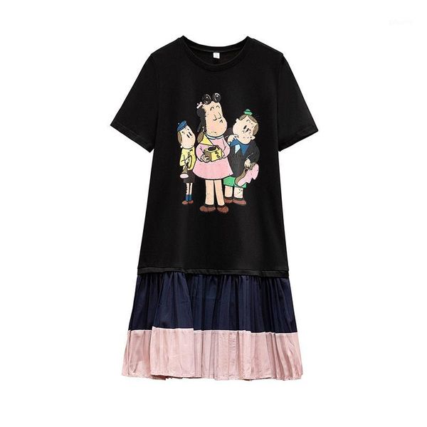 

2020 sunmer kint dress large plus size cartoon t shirt dress sport fashion casual loose clothes women black pink big1, Black;gray