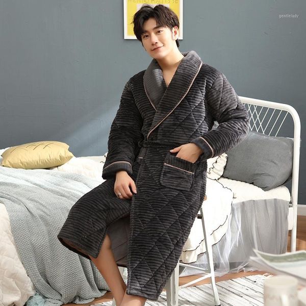 

men's sleepwear bath robe men bathroom flannel knit quilted long spa comfortable soft solid causal male l-xxxl1, Black;brown