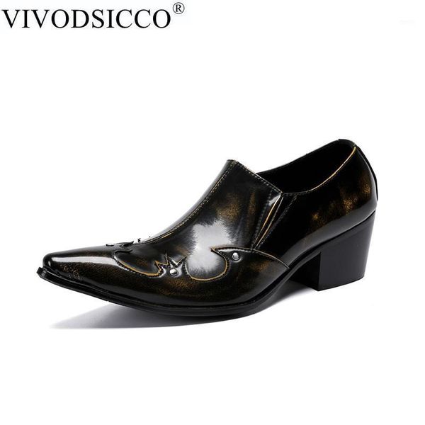 

vivodsicco 6.5cm high heel men shoes pointed toe leather dress shoes slip-on zapatos hombre formal men business party shoe1, Black
