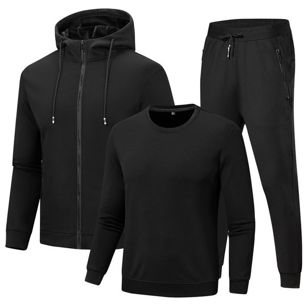 

middle aged elderly new style men's autumn and winter plush hooded cardigan leisure sports round neck sweater set, Gray