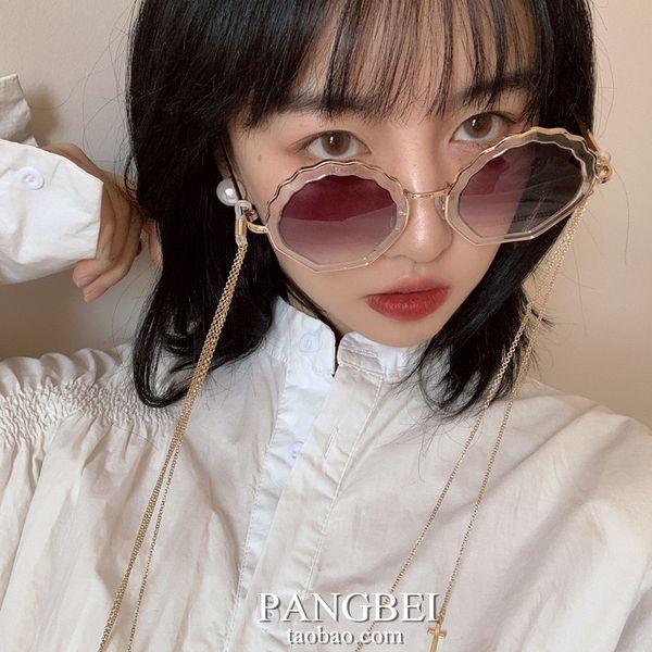 

новая мода маленькая лицо раковина градиент цвет персонализированные солнцезащитные очки женщины с очки цепь океан