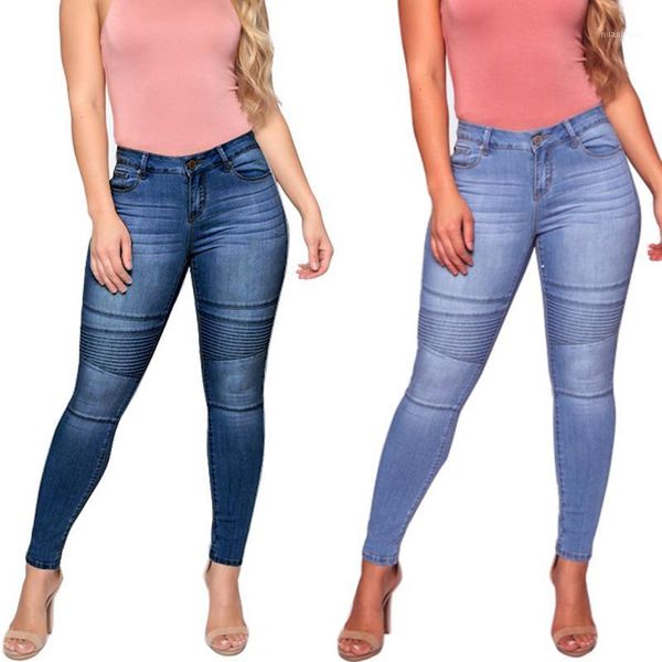 

plus size women's fashion jeans pencil pants high waist jeans elastic slim skinny pants for women 2020 new1, Blue