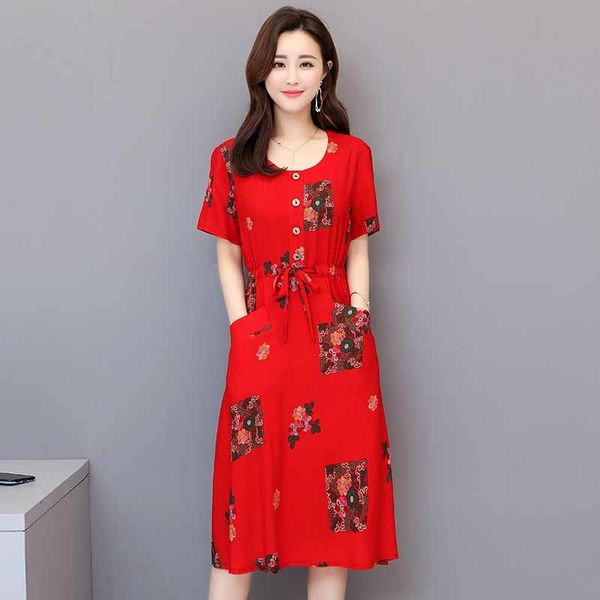 

2021 new new women summer dresses casual print vintage short sleeve plus size women clothing vestidos robe femme 1sud, Black;gray