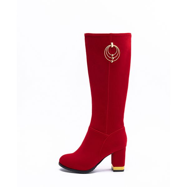 

2021 новый estilo festa confortvel dedo p redondo na altura do joelho-botas moda com miangas conto vermelho de salto alto robusto z83r, Black