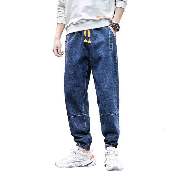 

winter plush warm black jeans men 2020 fashion jeans men's stitching korean style trendy feet pants casual denim trousers, Blue