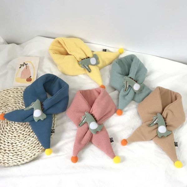 

cotton 2020 new clip children's cute cartoon dinosaur boys girls cross neck autumn and winter warm scarf, Red;brown