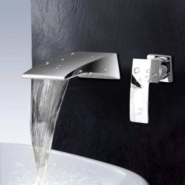 

bathroom sink faucets zinc alloy single handle flexible bathtub faucet chrome brass square waterfall basin lever mixer tap wall mounted