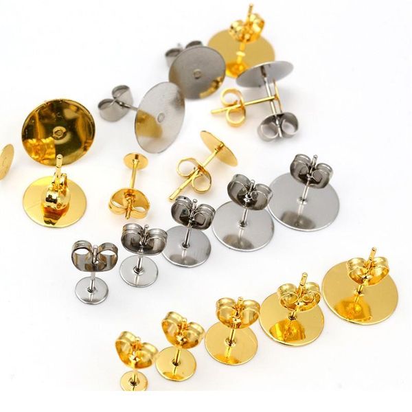 

50-100pcs/lot gold stainless steel earring studs blank post base pins with earring plug findings ear back for diy jewelr bbykub, Black