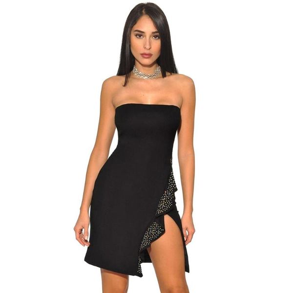 

casual dresses black short women bandage dress summer strapless pencil elegant evening party sleeveless split female bodycon, Black;gray