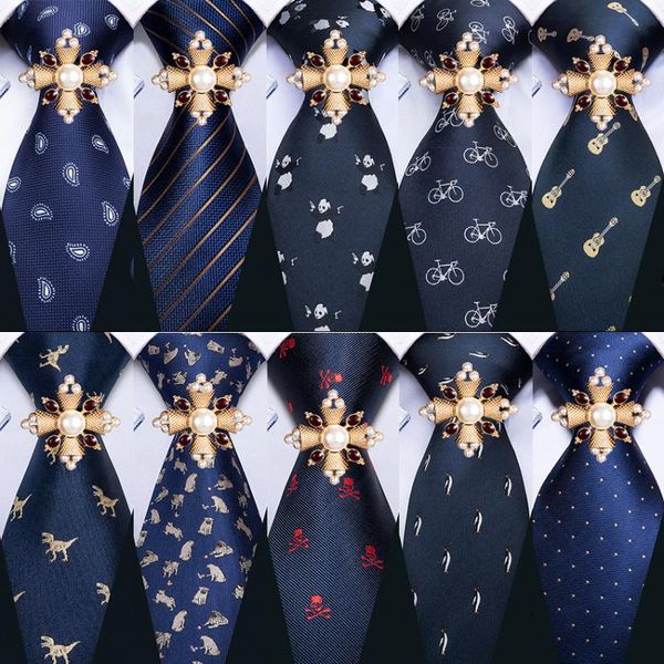 

bow ties blue navy silk men tie brooches set wedding hanky cufflinks barry.wang 8.5cm fashion designer neckties for gift party, Black;gray