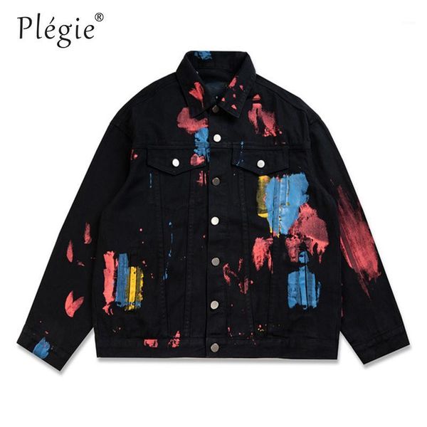 

plegie hip hop ink graffiti print denim jackets streetwear men hipster casual punk rock jeans coats mens outwear 1, Black;brown