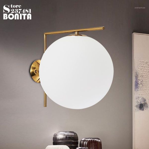 

wall lamp modern minimalist nordic glass round sconces lamps iron led milky white ball golden lights copper1