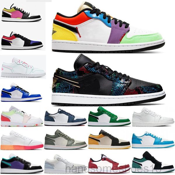

new low 1 1s jumpman mens basketballs shoes unc og sp travis scotts multi snake skin pine green paris men women sport sneakers h-2w