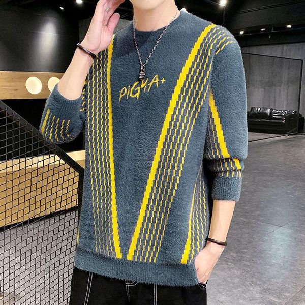 

can not afford the ball, no hair loss men's thick sweater crew neck korean winter men's mink sweater to keep warm, White;black