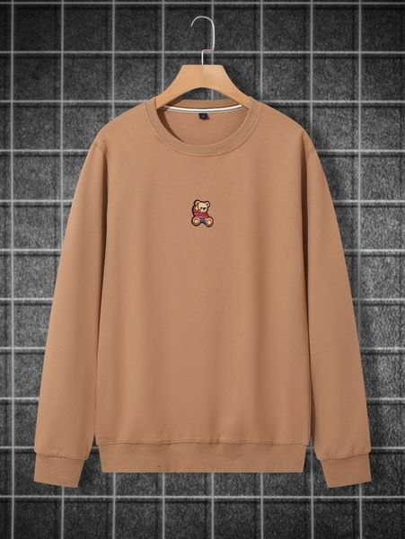 

men round neck bear embroidery pullover p3dv#, Black