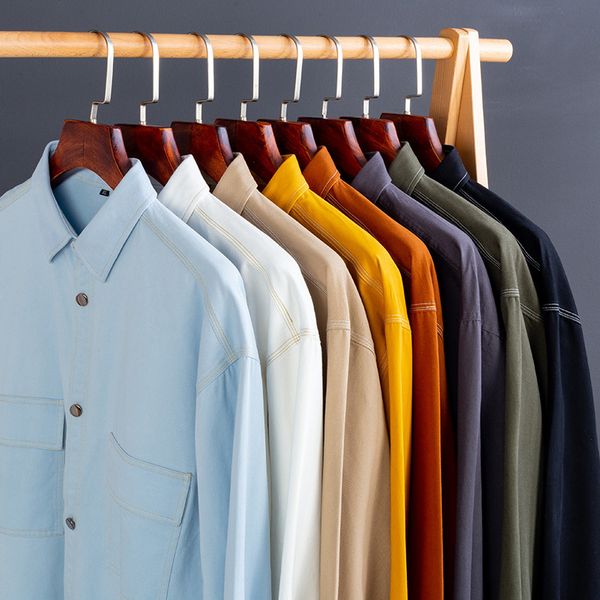 

new 100% cotton jeans shirt for men's solid long-sleeved loose casual denim shirts male classical single doubl pockets clothing c1212, White;black