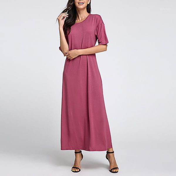 

summer dress 2020 women casual loose half sleeve solid round neck maxi long split dress beach curved hem vestidos plus size 4xl1, Black;gray