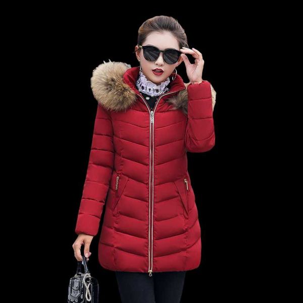 Parka in piumino da donna 2021 giacca invernale collo di pelliccia grande con tasca cappotto con cappuccio femminile abbigliamento coreano sottile