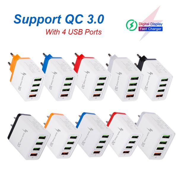 Kurzes Ladegerät 3.0 USB-Ladegerät für iPhone QC 3.0 4 Ports Fast Wall Charger US EU UK UK-Steckeradapter für Samsung