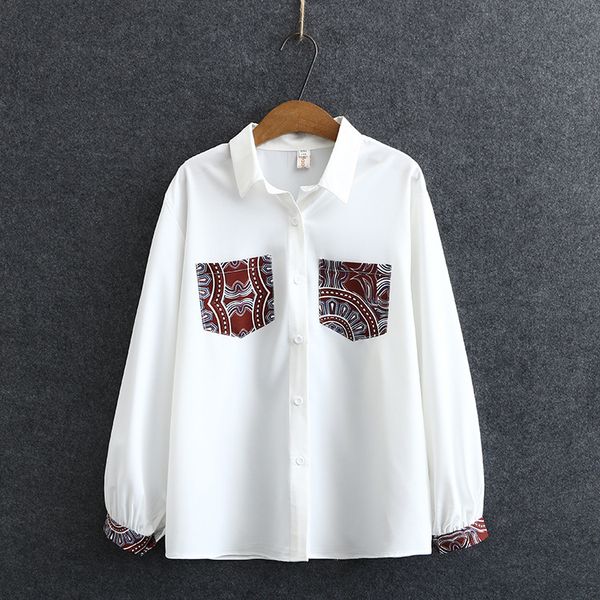 

size 2xl-5xl plus female long sleeve white officewear vintage w587