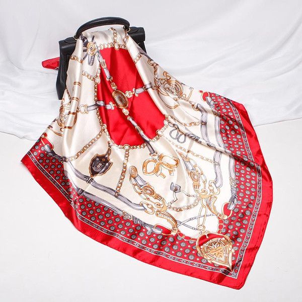 

silk scarves women shawl flower print satin hijab scarf female bandana 90*90cm square fashion ladies scarf on bag, Blue;gray