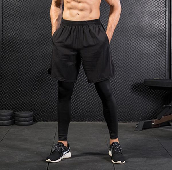 

psvteide running pants men compression leggings men gym 2 in 1 pants pocket jogginghose male slim black leggings running pant1, Black;blue