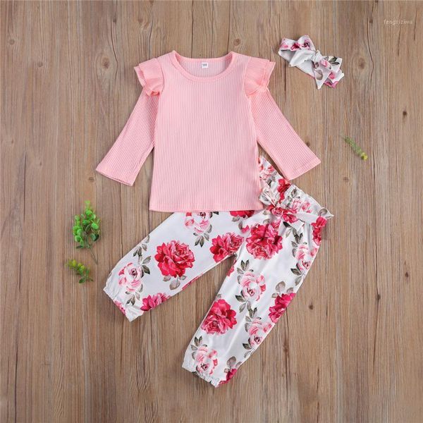 

clothing sets wenazao infant toddler baby girls 3 pcs outfits ruffle long sleeve round neck elastic floral pant bowknot headband1, White