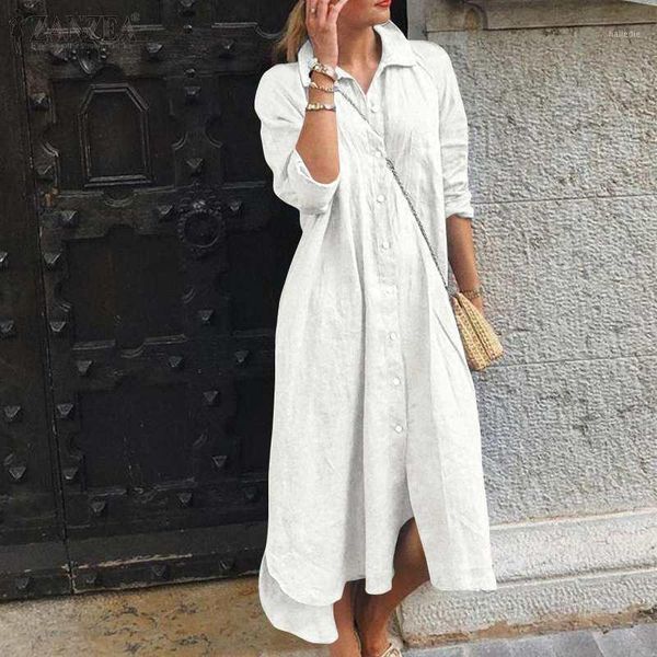 

women's autumn sundress fashion solid shirt dress female button lapel robe zanzea 2020 casual long sleeve midi vestido oversized1, Black;gray