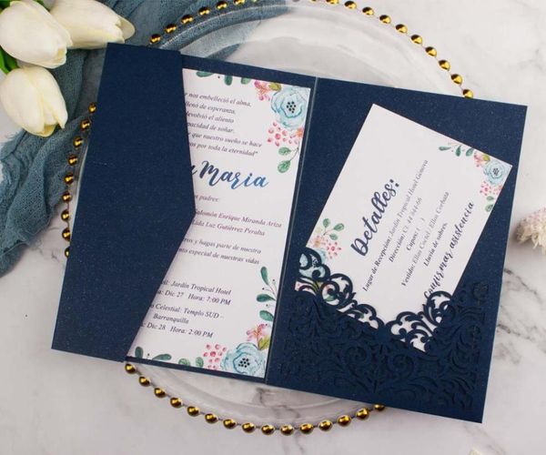 

100pcs vine tri fold wedding invitation cards with envelope ,insert, rsvp 3 fold laser cut pocket cards1