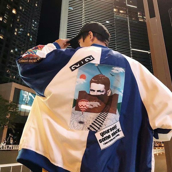 

men's jackets 2021 autumn style jacket loose-fit contrast color clown korean-style baseball uniform coat trend clothes, Black;brown