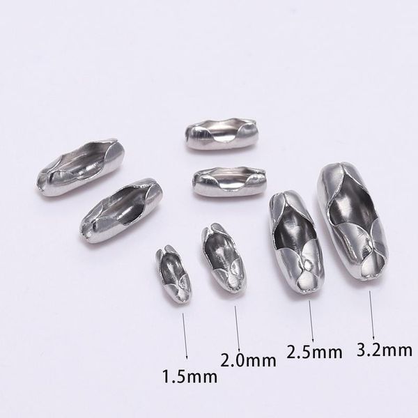 

50pcs/lot 1.5 2.0 2.5 3.2 mm stainless steel ball chain connector clasps end beads crimp for diy jewelry making finding jllmje, Silver